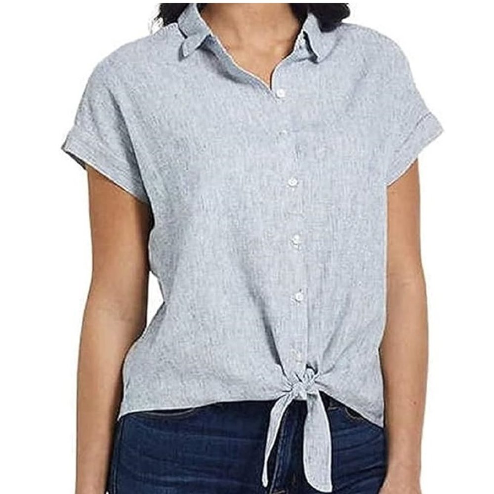 NWT Weatherproof Vintage Women's Tie Front Top Blue Striped Size XL $60 1HL266